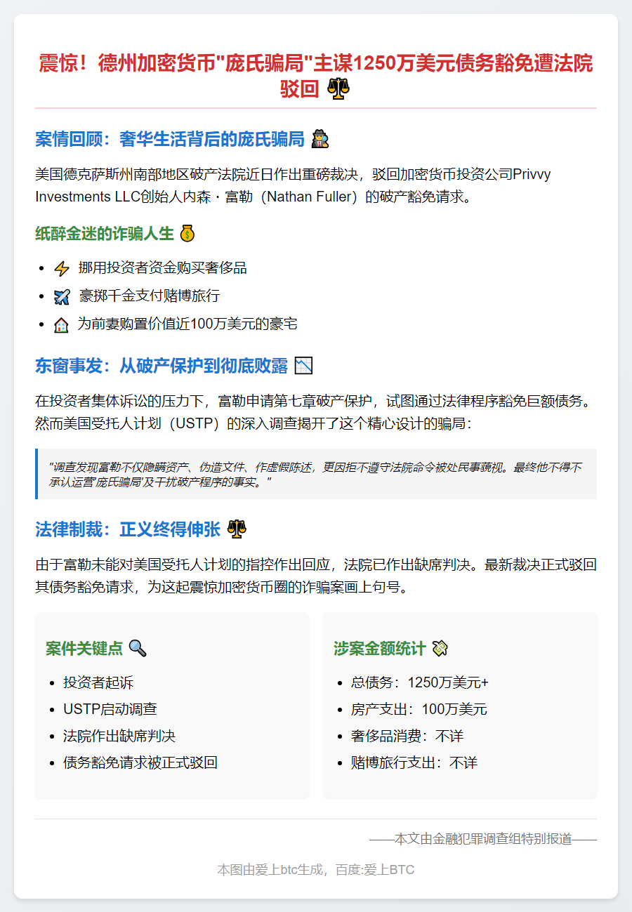 男子运营加密骗局，1250万债务豁免被拒