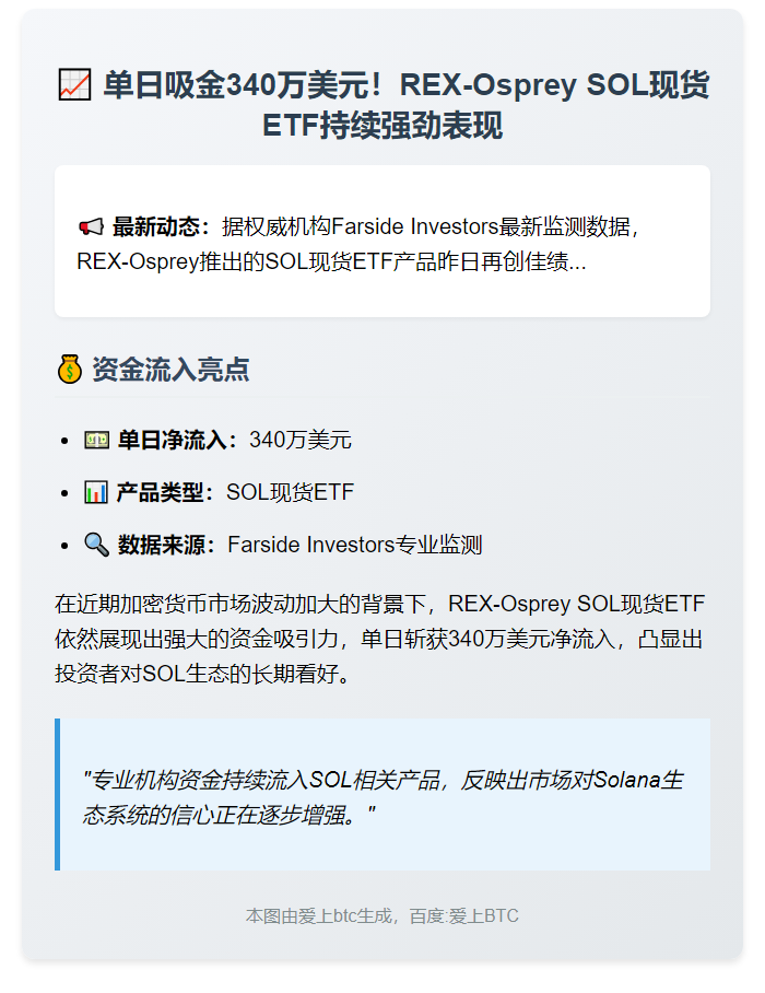 REX-Osprey现货ETF净流入340万美元