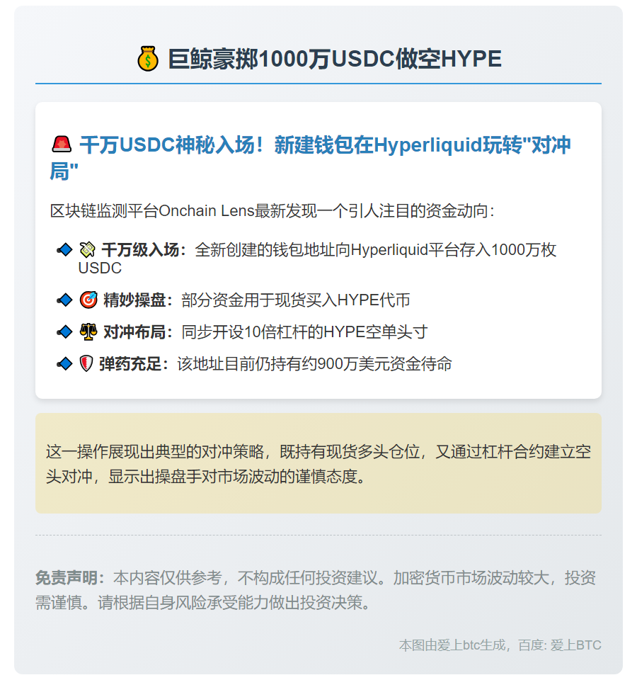 巨鲸豪掷1000万USDC做空HYPE