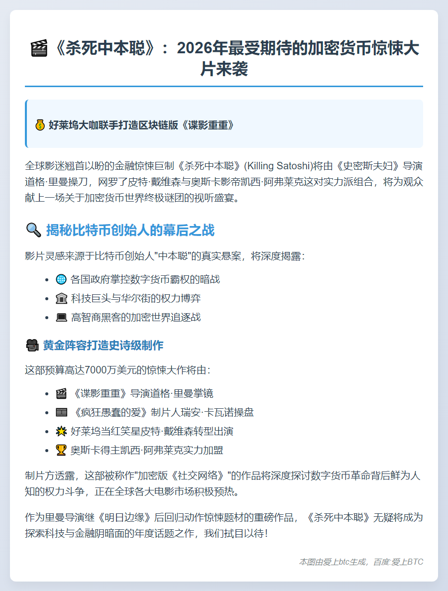 "《史密斯夫妇》导演新作《杀死中本聪》定档2026"