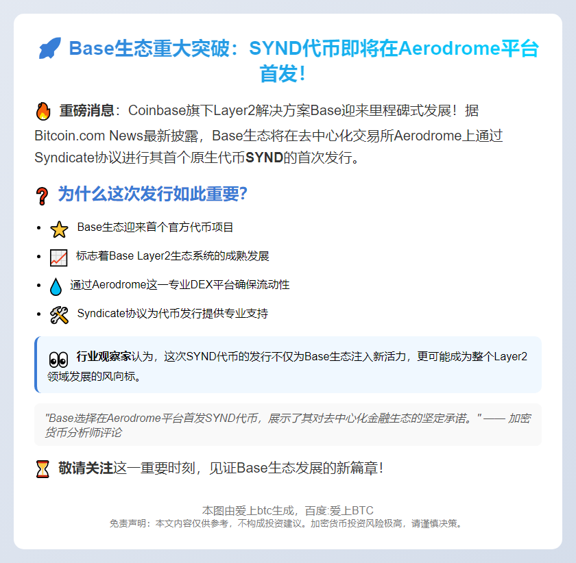 Base代币SYND首发9月17日上线Aerodrome