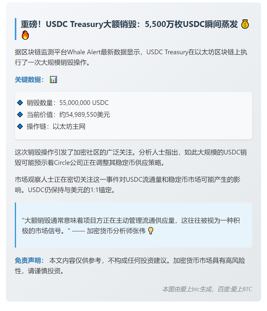 USDC销毁5500万枚