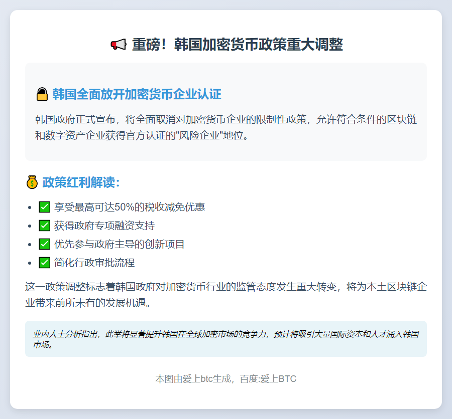 韩国9月16日起解禁加密企业风险认证
