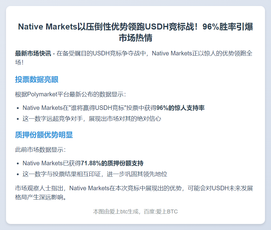 Native Markets以96%优势领跑USDH竞标