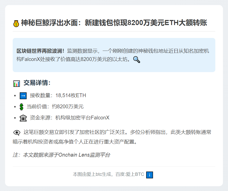 新钱包获FalconX转账8200万美元ETH
