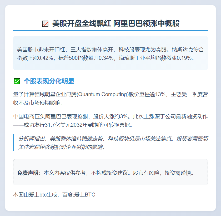 美股高开 阿里涨3%