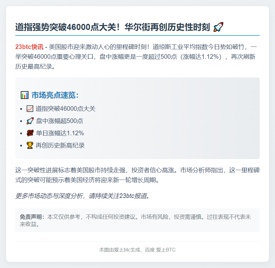 道指突破46000点创新高