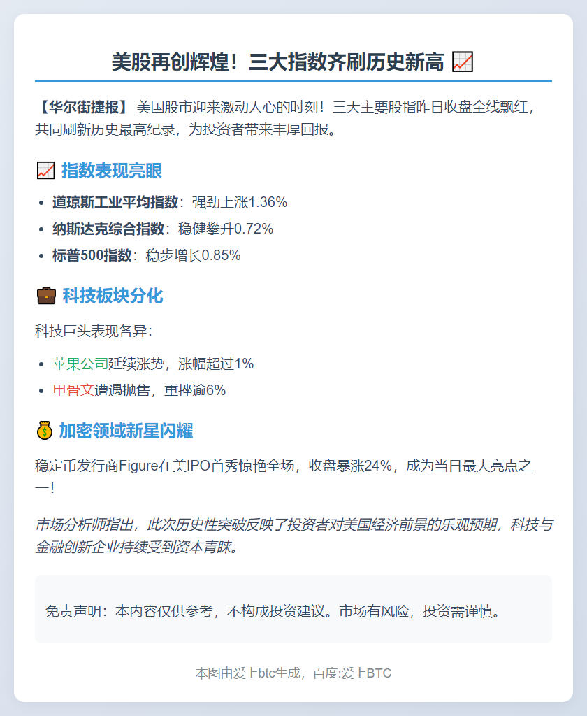 美股三大指数齐创新高