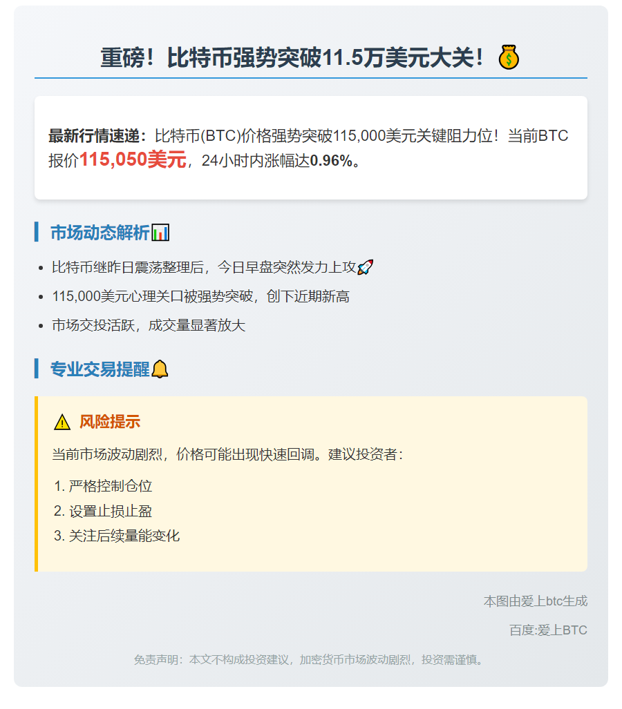 比特币突破11.5万美元