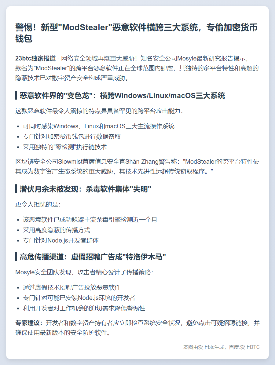 跨平台恶意软件ModStealer窃取浏览器钱包