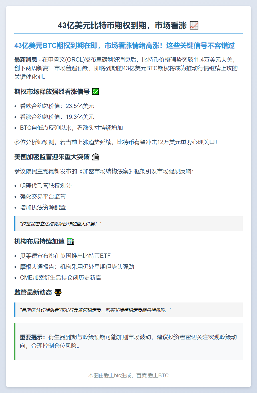 43亿美元比特币期权到期，市场看涨