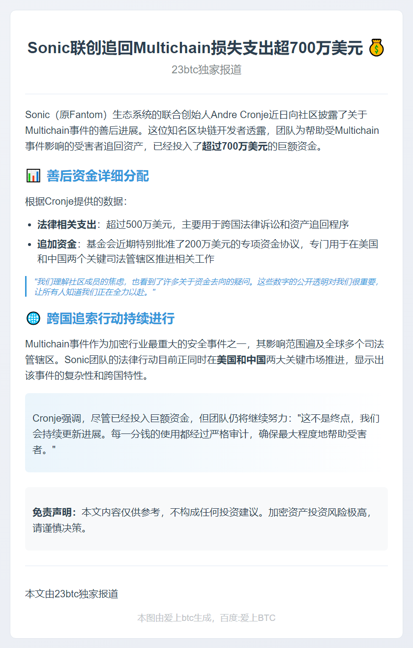 Sonic联创追回Multichain损失支出超700万美元