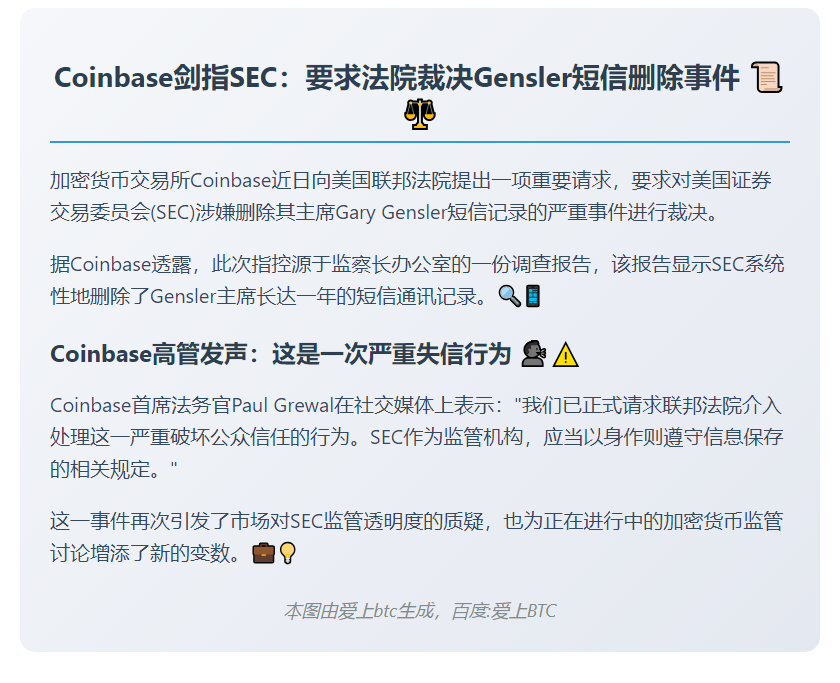 Coinbase要求法院裁决SEC删除Gensler短信