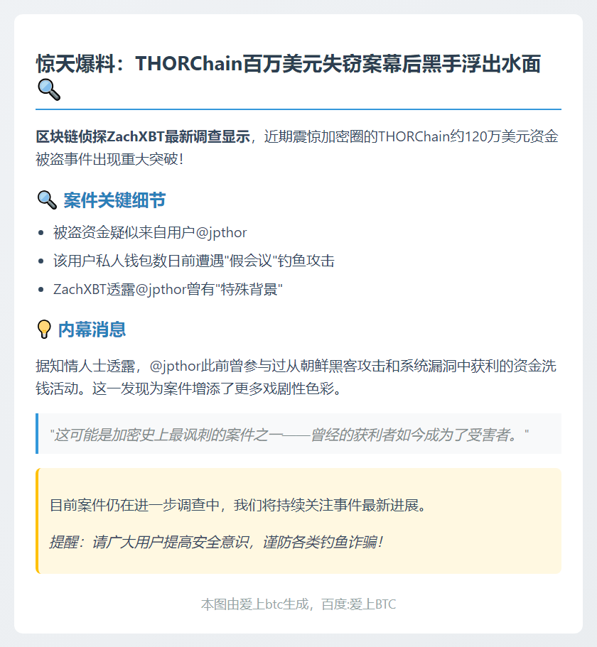 ZachXBT：THORChain被盗120万或属用户