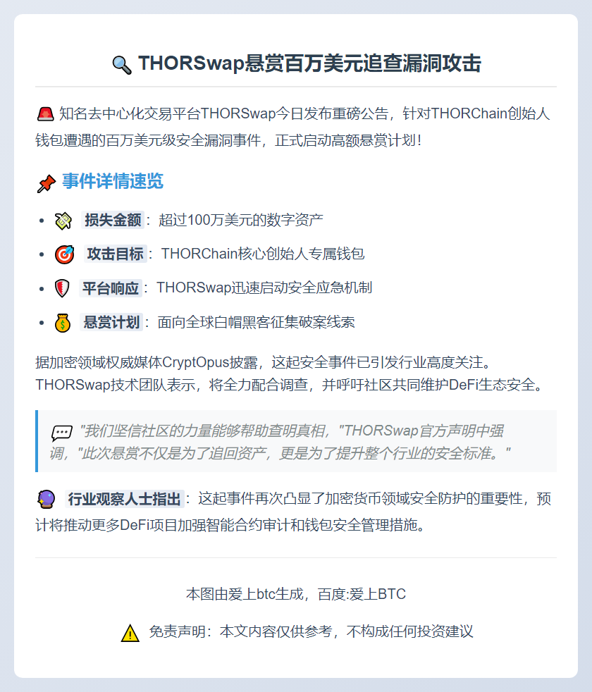 THORSwap悬赏百万美元追查漏洞攻击