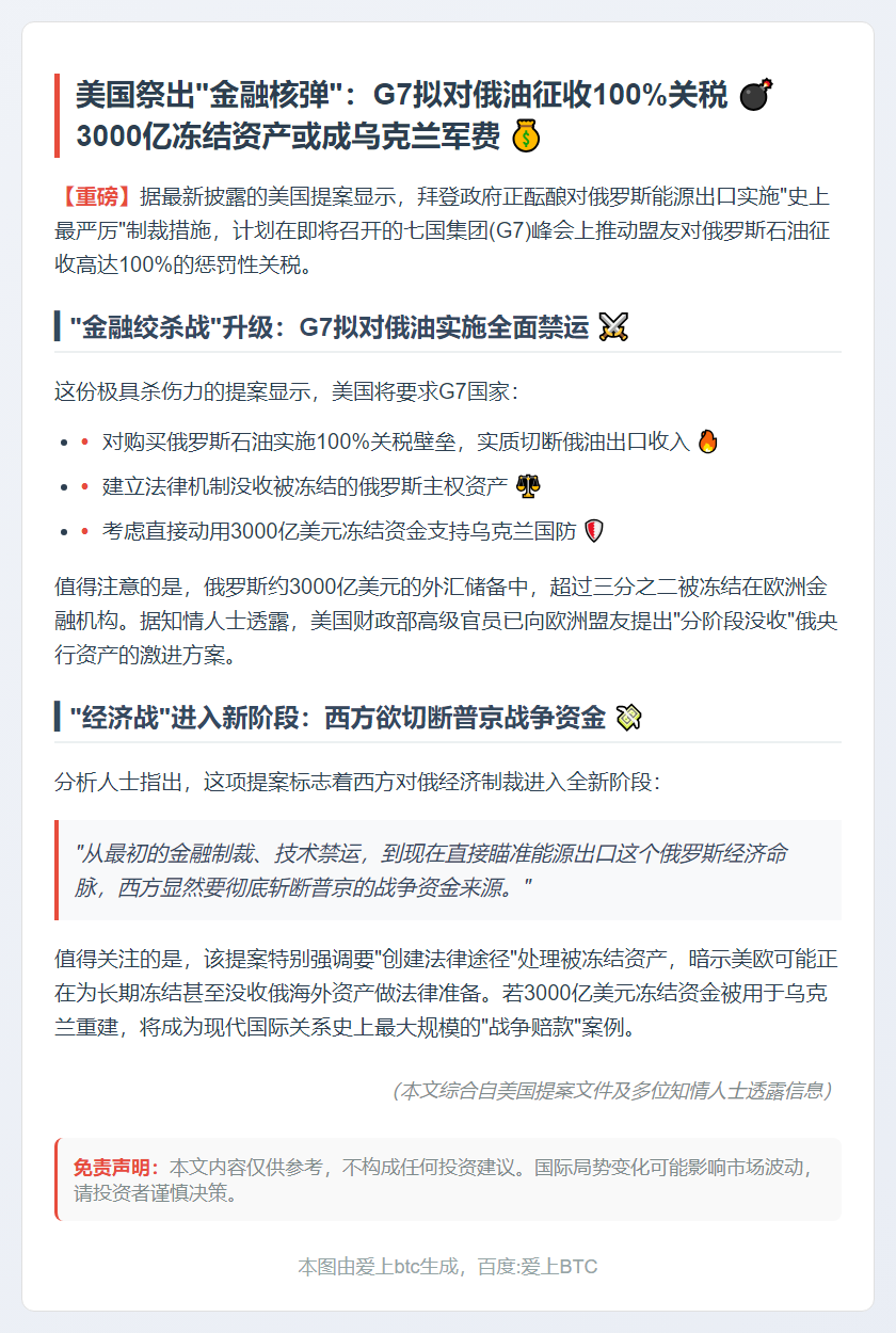 美提议G7全面制裁俄能源