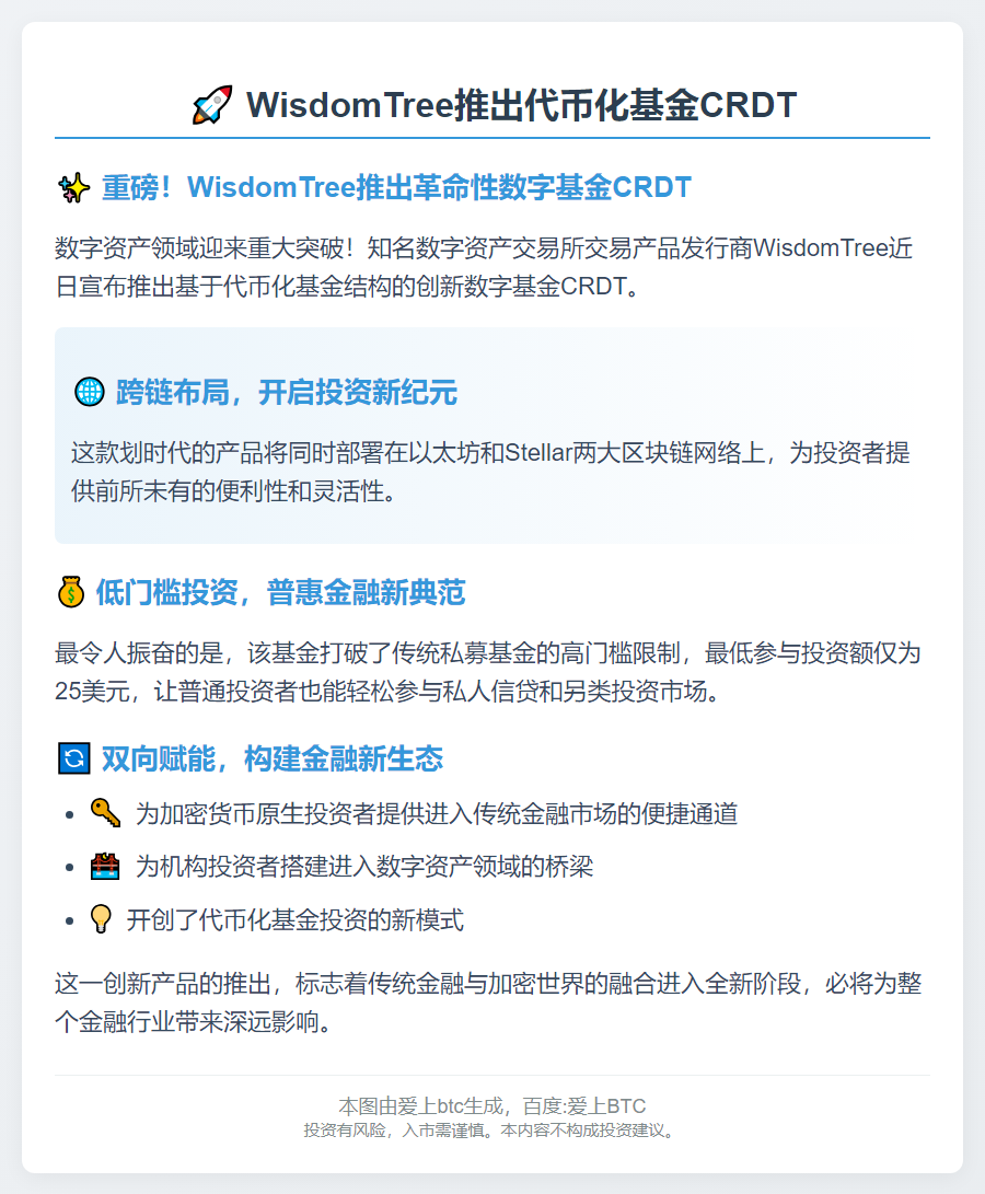 WisdomTree推出代币化基金CRDT