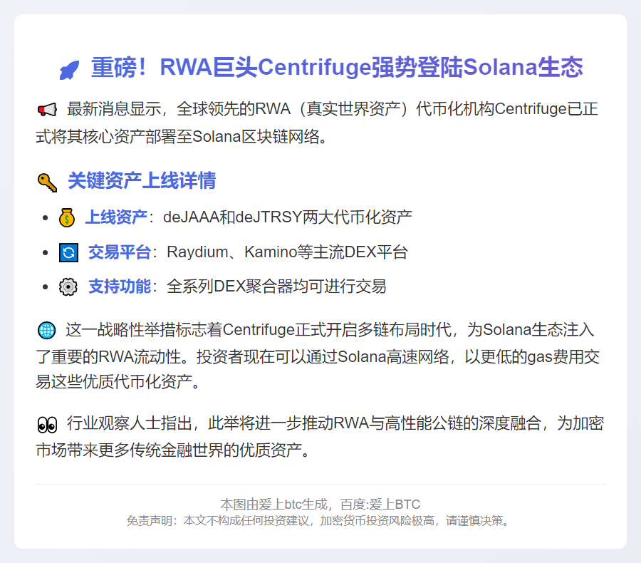 Centrifuge部分资产上线Solana