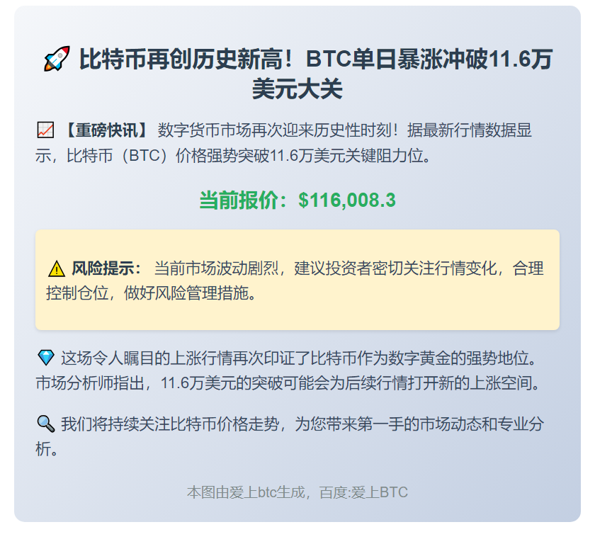 比特币突破11.6万美元