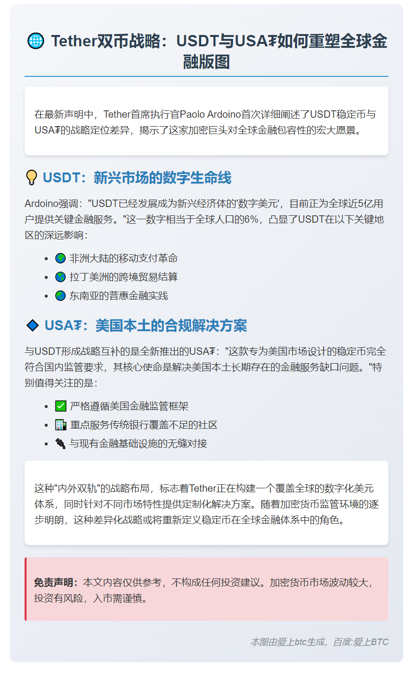 Tether CEO：USA₮助力美国金融普惠