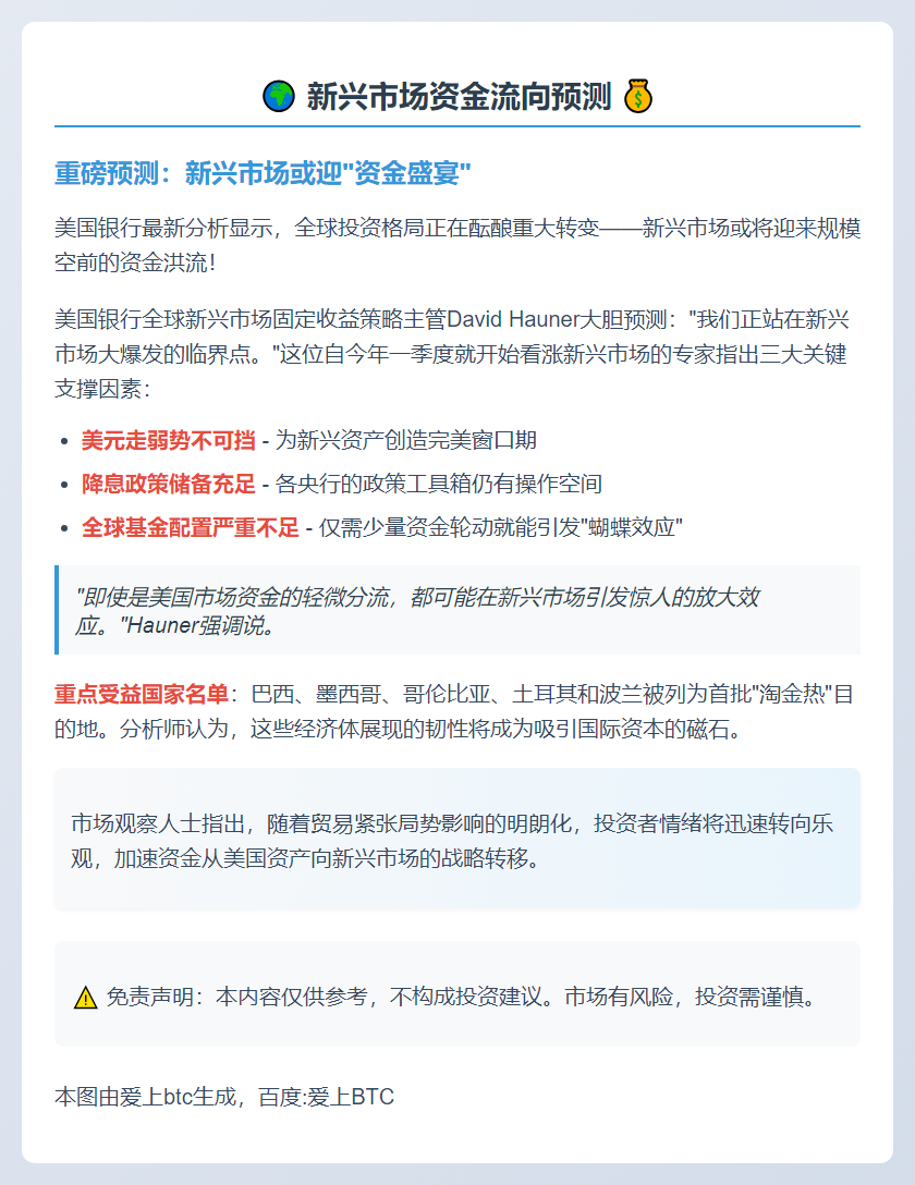 新兴市场明年或迎资金大举流入