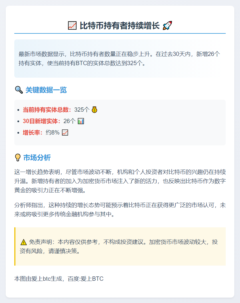 325实体持比特币，月增26个