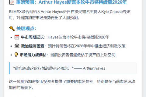 Arthur Hayes：牛市或持续至2026年，特朗普将刺激经济