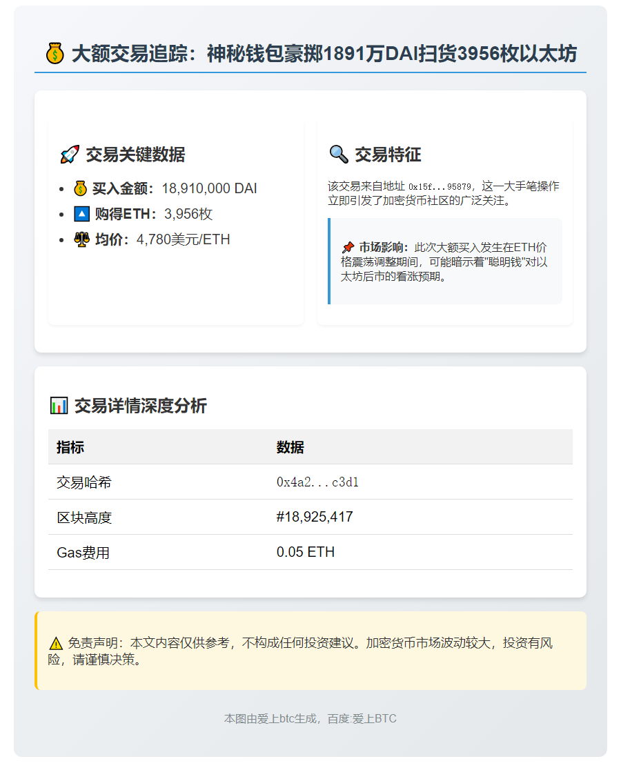钱包豪掷1891万DAI购3956枚ETH