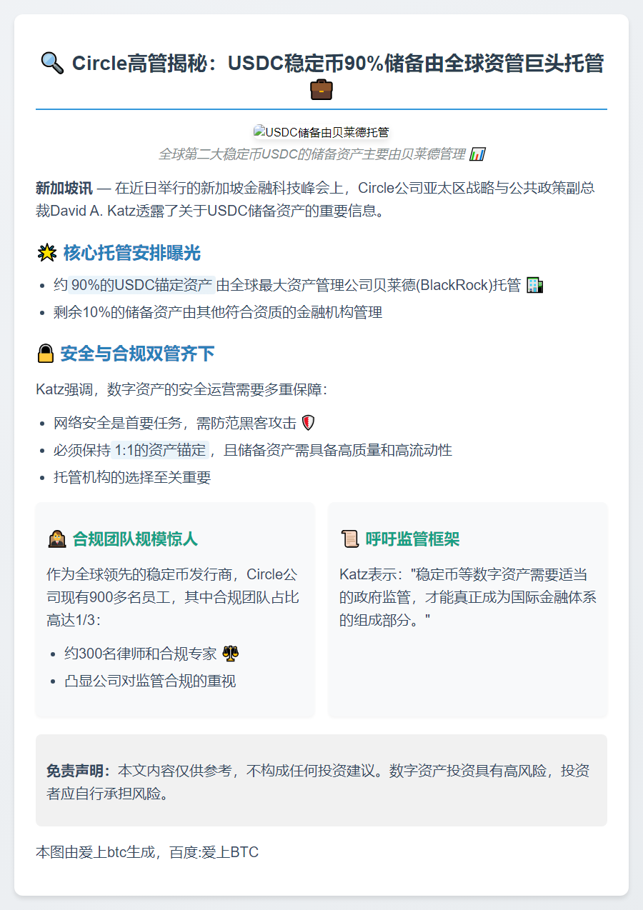 Circle：90% USDC储备由贝莱德托管