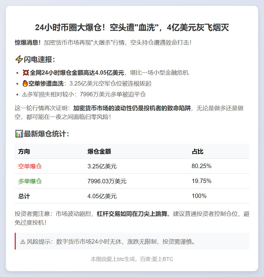 24小时爆仓4.05亿 主爆空单