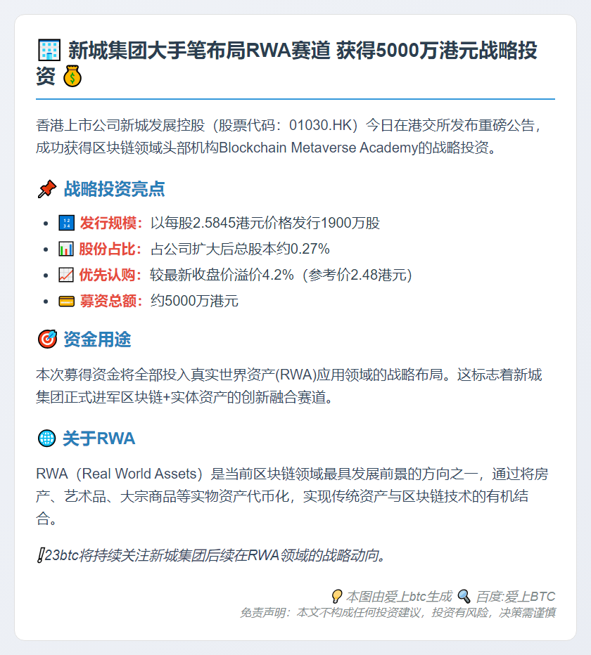新城发展募资5000万港元进军RWA领域