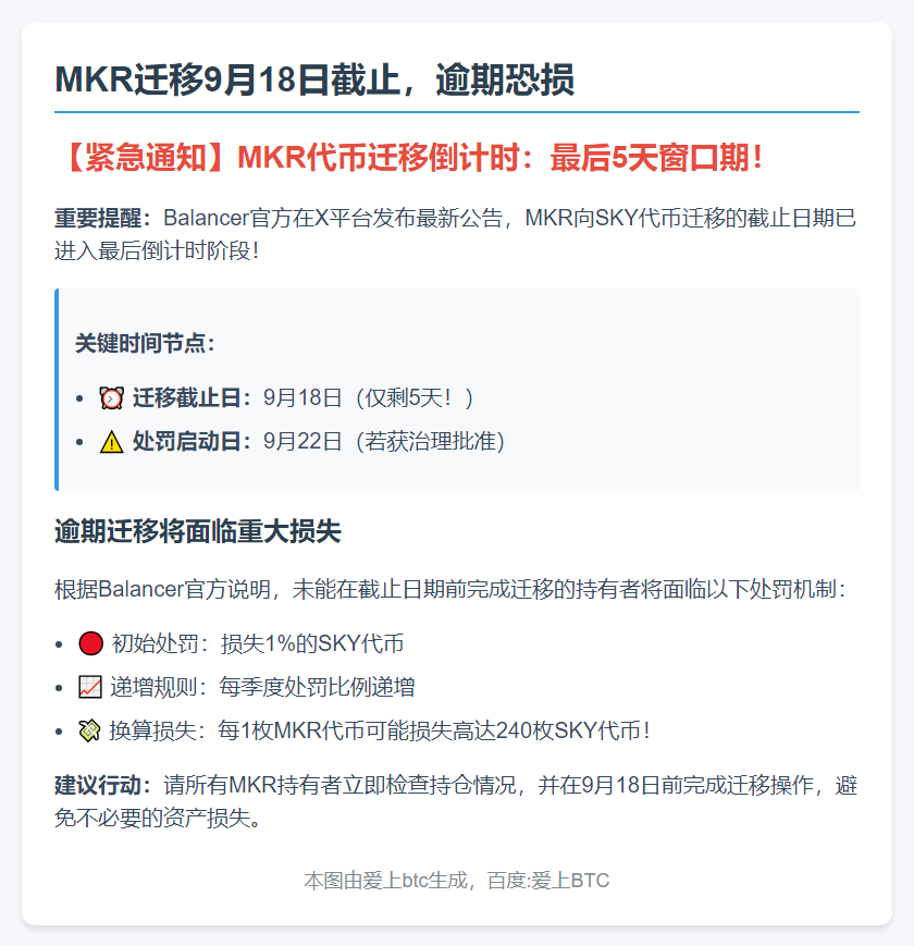 MKR迁移9月18日截止，逾期恐损