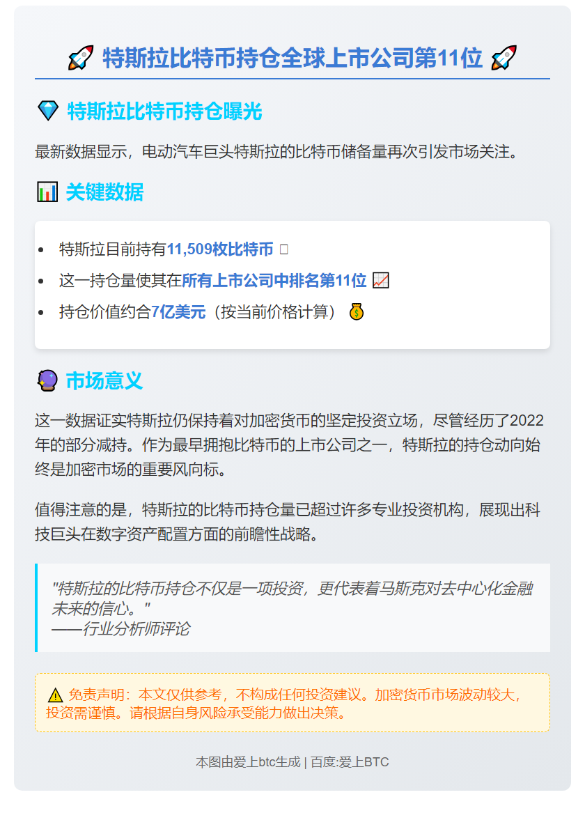 特斯拉比特币持仓全球上市公司第11位