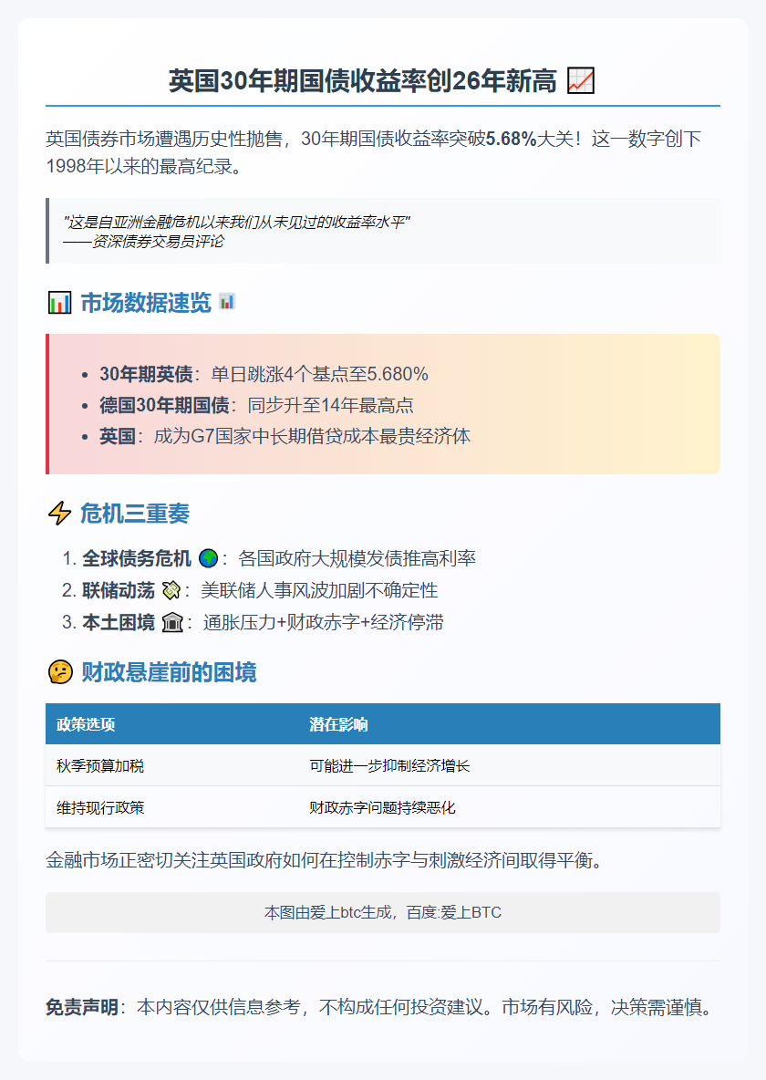 英30年期国债收益率创25年新高