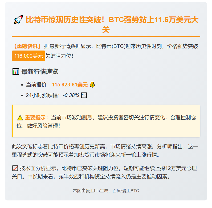 比特币突破11.6万美元