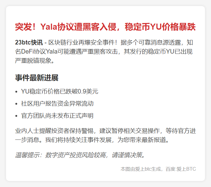 Yala协议遭攻击，YU稳定币脱锚