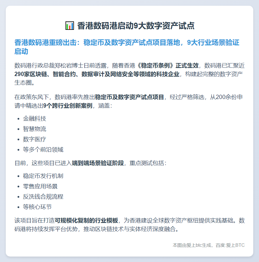 香港数码港启动9大数字资产试点