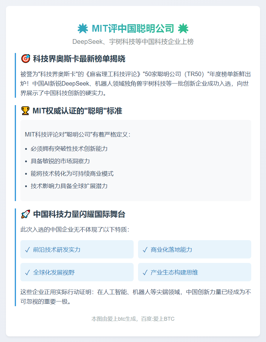 MIT评中国聪明公司：DeepSeek、宇树科技上榜