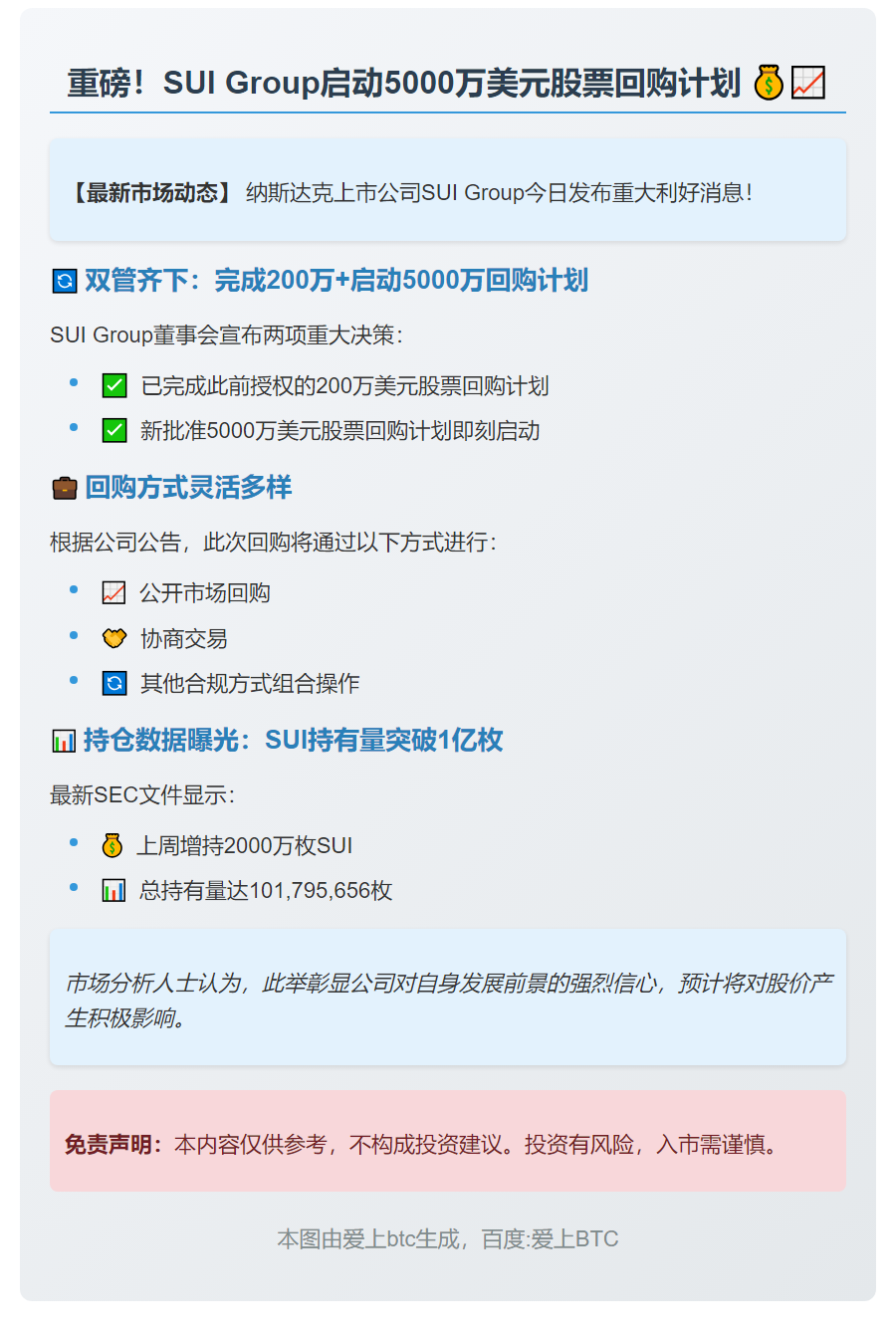 SUI启动5000万美元股票回购