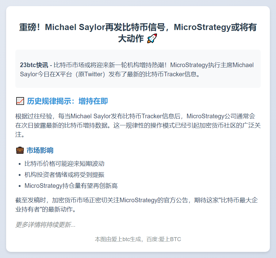 Saylor再发比特币追踪数据