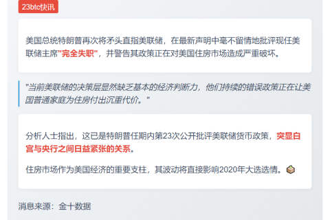 特朗普批美联储主席失职损害房市