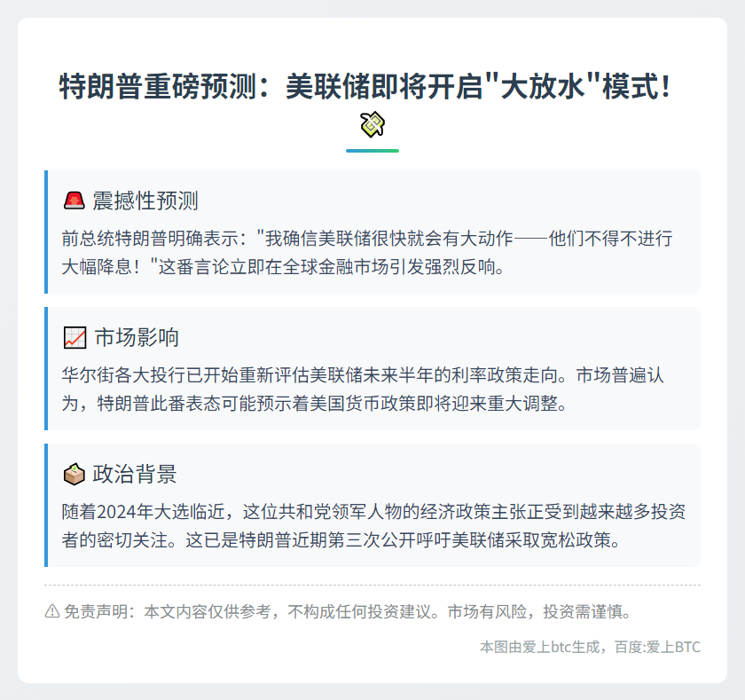 特朗普预测美联储将大幅降息
