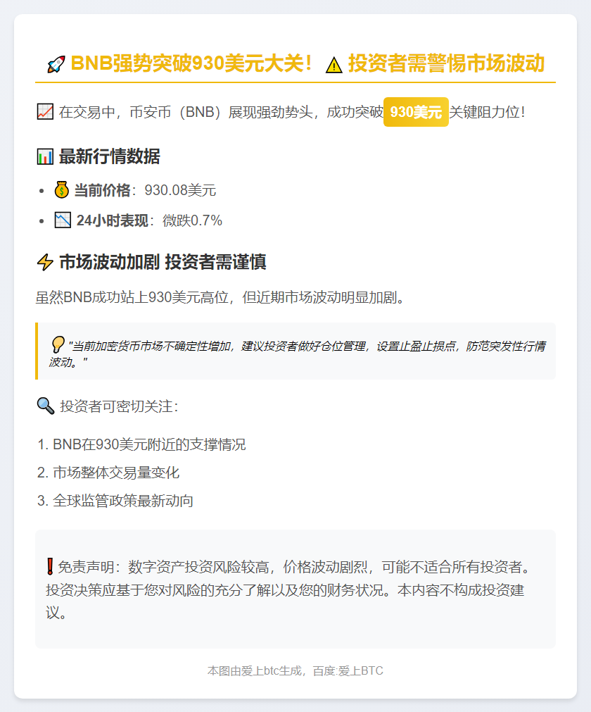 BNB突破930美元