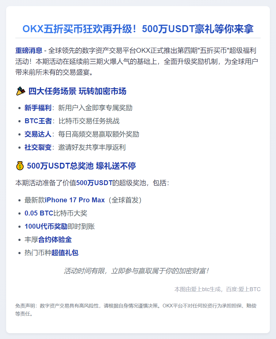 OKX加码500万USDT奖池，iPhone17 Pro Max/BTC等你拿