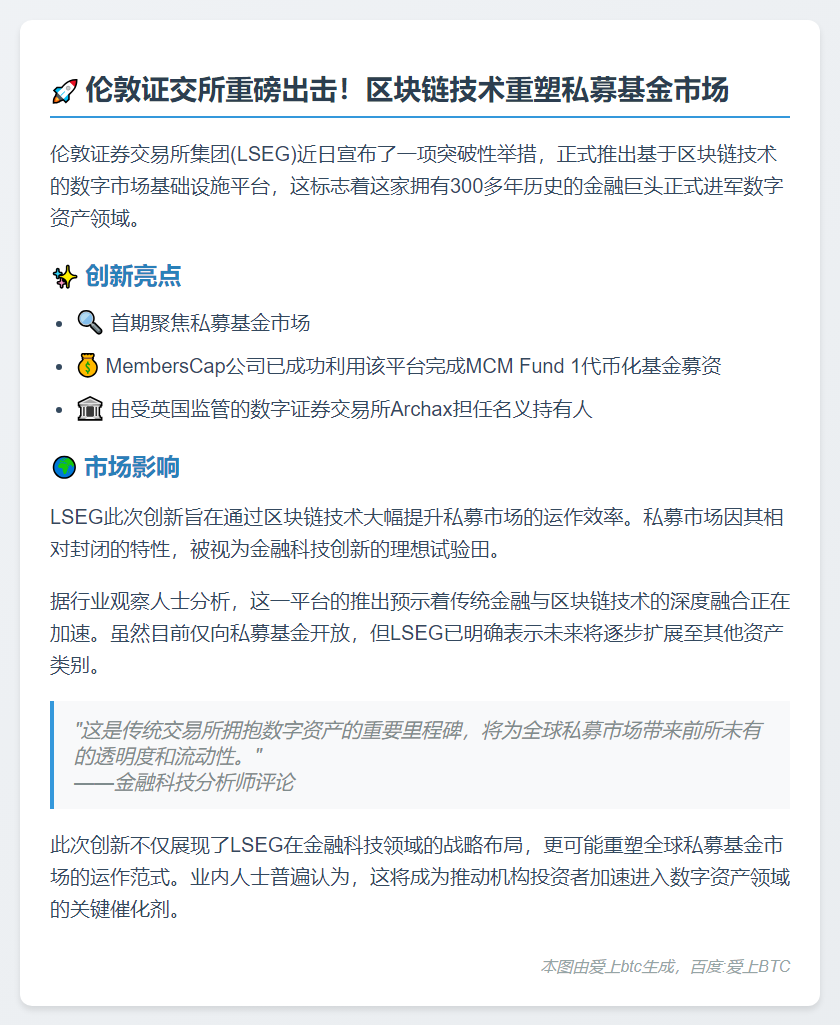 伦敦证交所推私募基金区块链平台