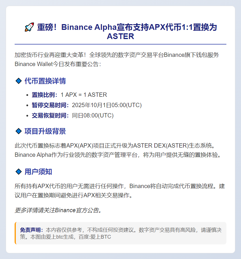 Binance Alpha支持APX置换ASTER