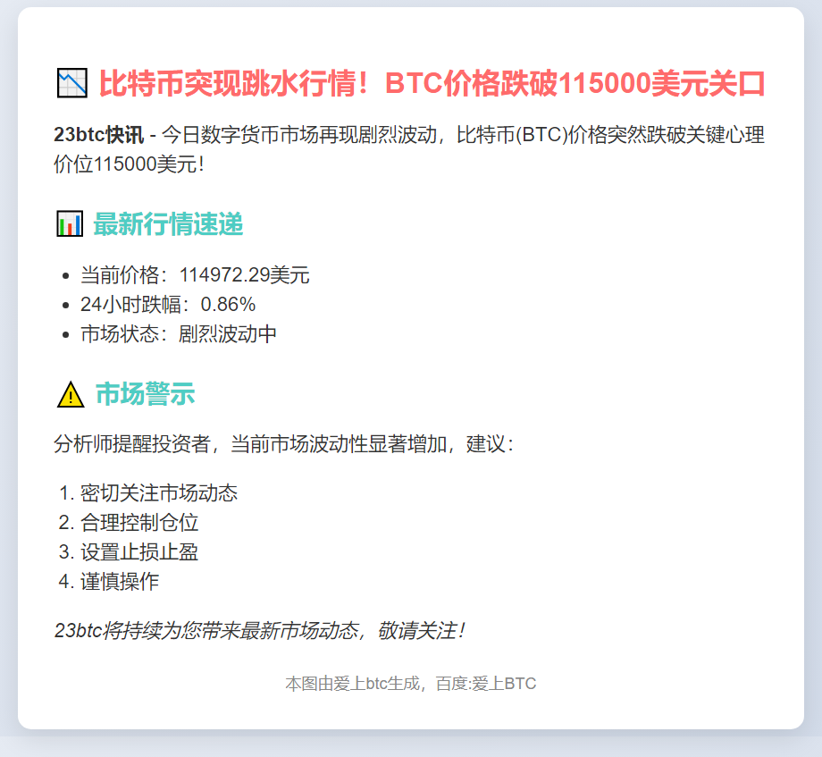 比特币跌破11.5万美元