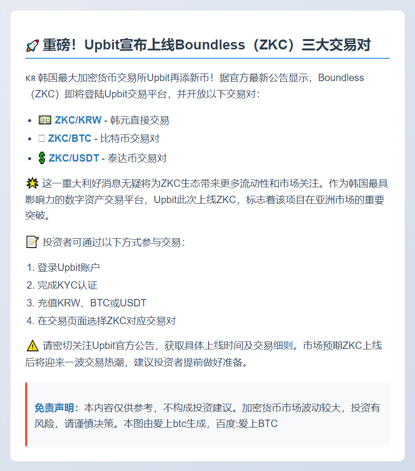 Upbit上线ZKC交易对