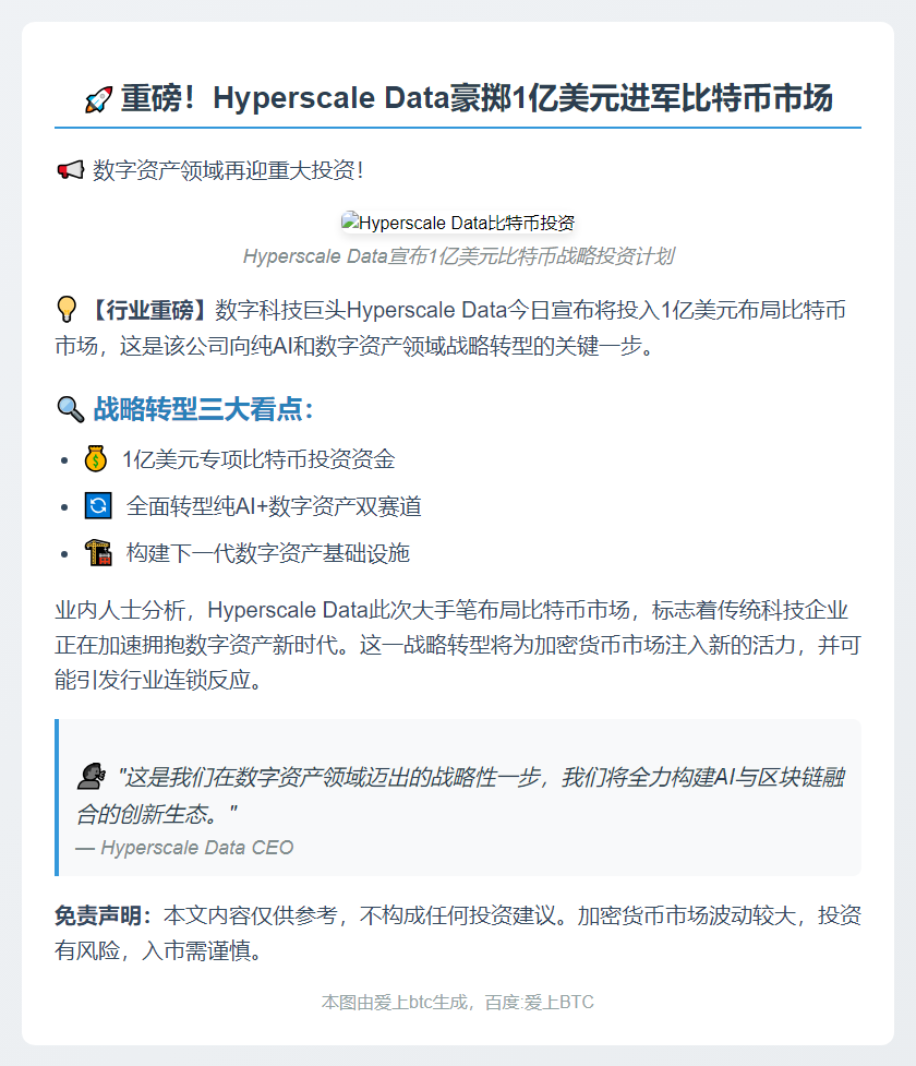 Hyperscale Data 启动 1 亿美元比特币基金