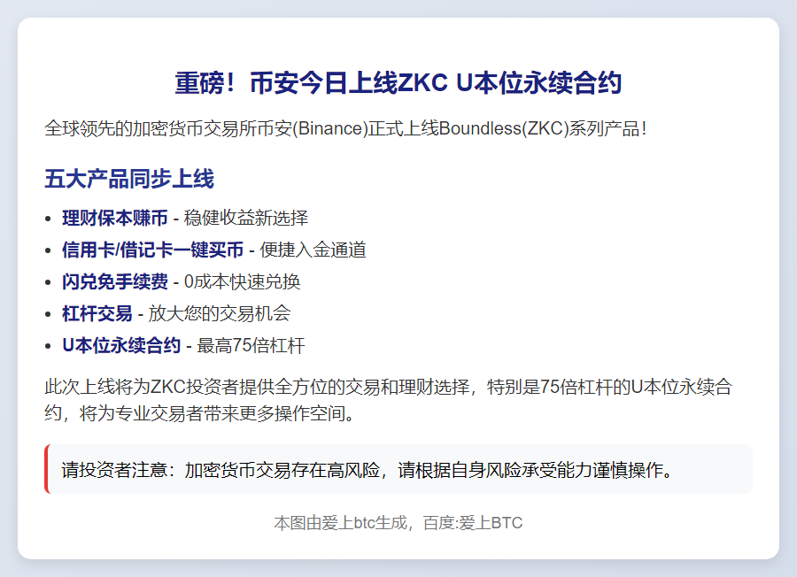 币安今日22:00上线ZKC永续合约